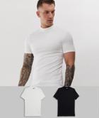 Asos Design 2 Pack Organic Muscle Fit Turtleneck T-shirt Save - Multi