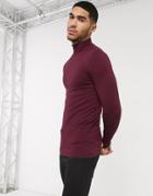 Asos Design Muscle Fit Jersey Roll Neck Top In Burgundy-red