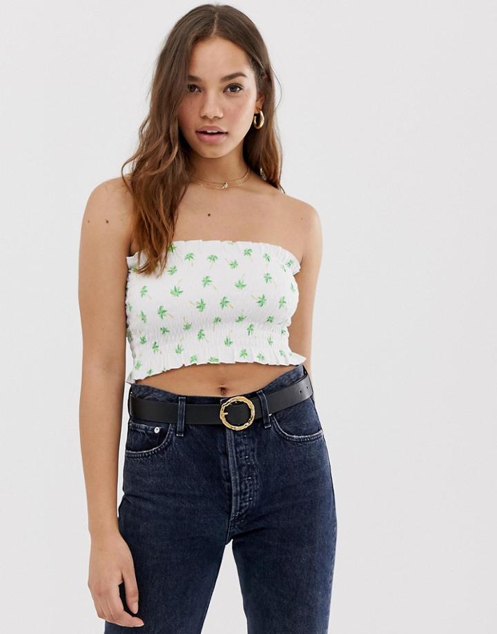 Asos Design Shirred Bandeau In Palm Print-multi