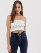 Asos Design Shirred Bandeau In Palm Print-multi