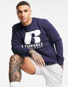 Russell Athletic R Logo Crewneck Sweater In Navy