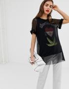 Love Moschino Pirate Print Mesh Layered T-shirt - Black