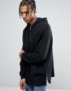 Asos Oversized Longline Half Zip Hoodie With Side Zips - Black