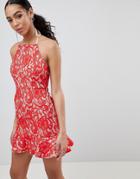 Missguided Lace Frill Hem Dress - Red