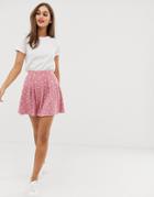 Asos Design Mini Skirt With Box Pleats In Pink Polka Dot - Multi