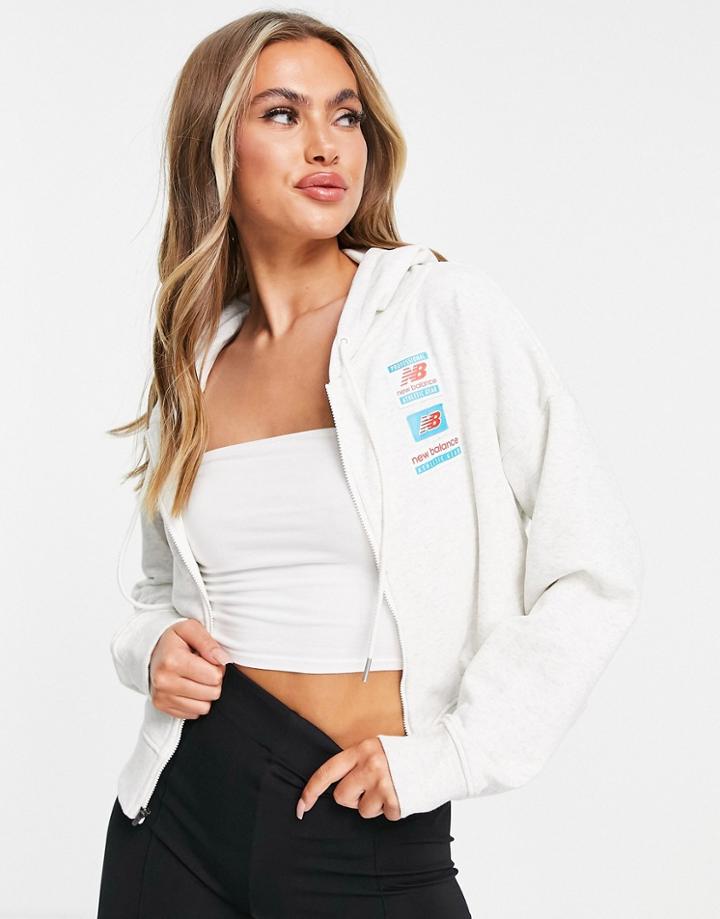 New Balance Label Logo Zip Up Hoodie In Gray-grey