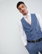 Harry Brown Wedding Wool Blend Blue Donegal Skinny Fit Curved Vest - Blue