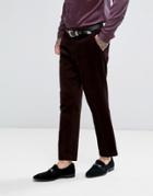 Asos Slim Cropped Suit Pants In Chocolate Brown Chunky Cord - Red
