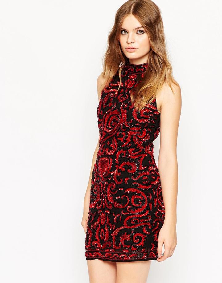 Asos Premium Embellished High Neck Mini Tank Dress - Red