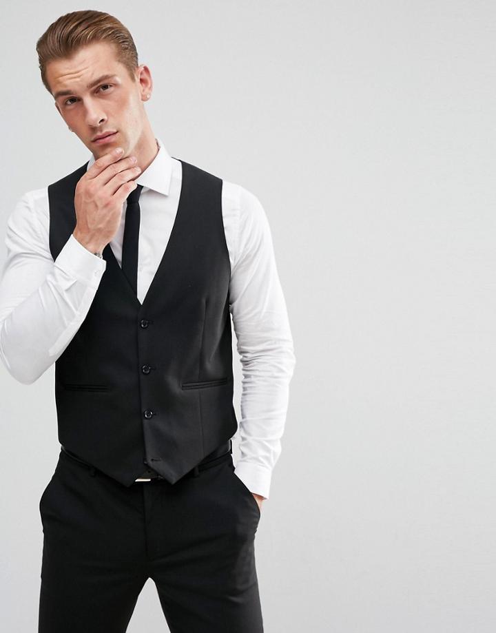 Asos Skinny Suit Vest In Black - Black