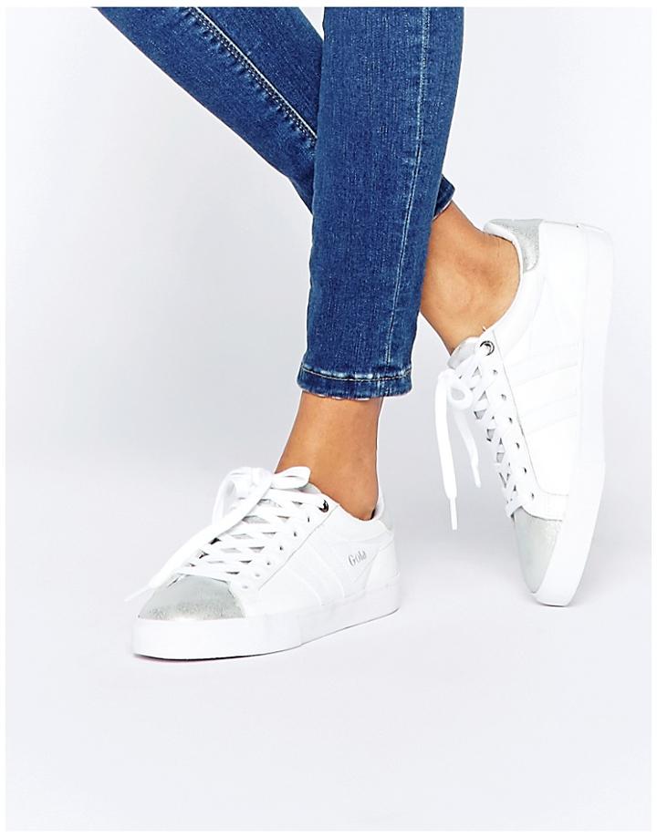 Gola Orchid Metallic Cla668 White & Silver Sneakers - White