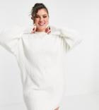 Asos Design Curve Mini Rib Dress In Cream-white
