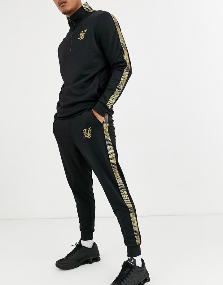 Siksilk Skinny Sweatpants In Black With Gold Logo