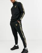 Siksilk Skinny Sweatpants In Black With Gold Logo