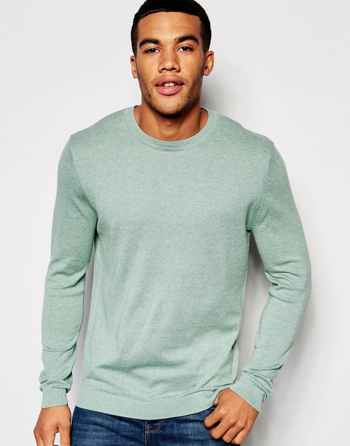 Asos Crew Neck Sweater In Cotton - Pastel Pistachio