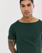 Asos Design Relaxed Short Sleeve T-shirt With Boat Neck In Green - Green