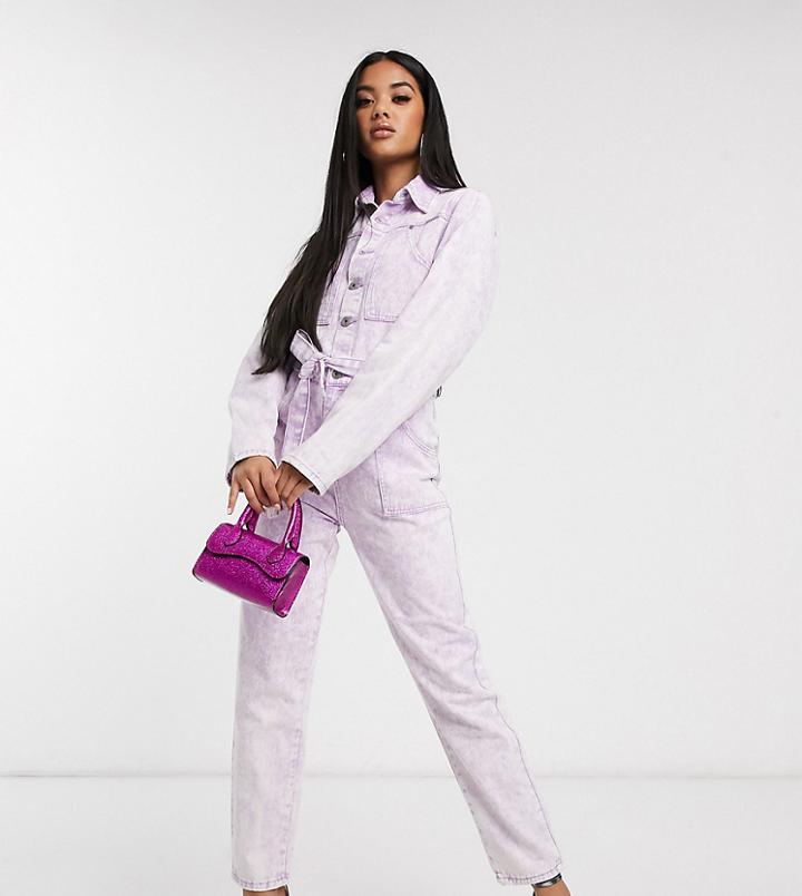 Liquor N Poker Denim Boiler Suit In Acid Wash-pink