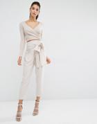 Parallel Lines Tie Front Tapered Leg Pants - Sand