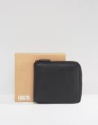 Asos Leather Oversized Zip Around Wallet In Black - Black
