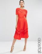 Asos Tall Premium Pleated Midi Dress With Lace Inserts - Red