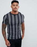 River Island Muscle Fit Crew Neck T-shirt With Stripes In Black