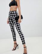 Asos Design Rivington High Waisted Jeans In Blur Gingham Mono Print-multi