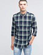 New Look Check Shirt With Long Sleeves In Navy & Green In Regular Fit