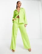 Extro & Vert Plus Wide Leg Plisse Pants In Lime Green - Part Of A Set