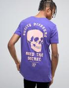 Asos Longline T-shirt With Skull Puff Print - Purple