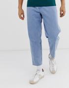 Asos White Tapered Jeans In 14oz Light Wash Denim-blue