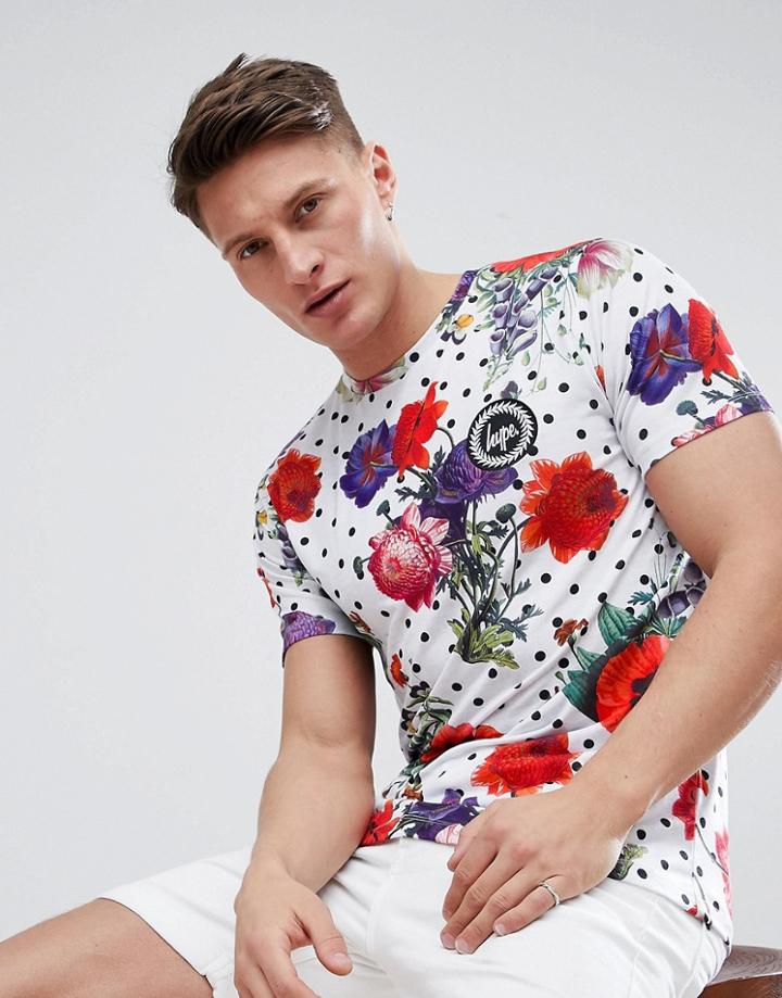Hype Muscle T-shirt In Polka Floral - Multi