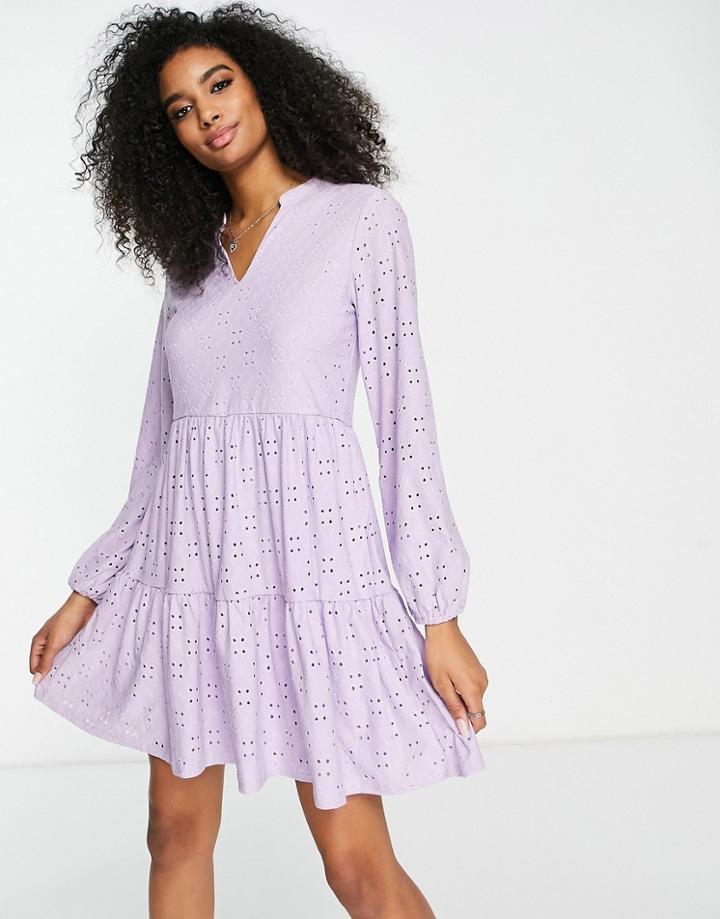 Vila Eyelet Mini Smock Dress In Lilac - Lilac-purple