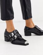 Asos Design Morning Leather Monk Flat Shoes In Black