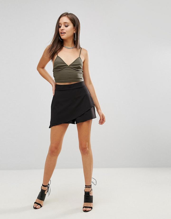 Asos Shorts With Assymetric Overlay - Black
