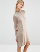 Asos Knit Tunic Dress In Cashmere Mix - Taupe Marl
