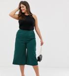 Asos Design Curve Wide Leg Cropped Pants In Textured Jersey Crepe - Green