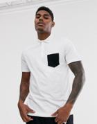 Asos Design Polo Shirt With Contrast Pocket In White