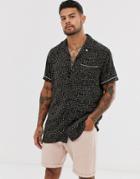 Jack & Jones Premium Animal Print Revere Collar Short Sleeve Shirt In Black