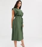 Asos Design Petite Utility Pocket Sleeveless Belted Midi Dress - Green
