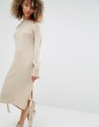 Daisy Street Sweater Dress With Tie Up Skirt Details - Cream