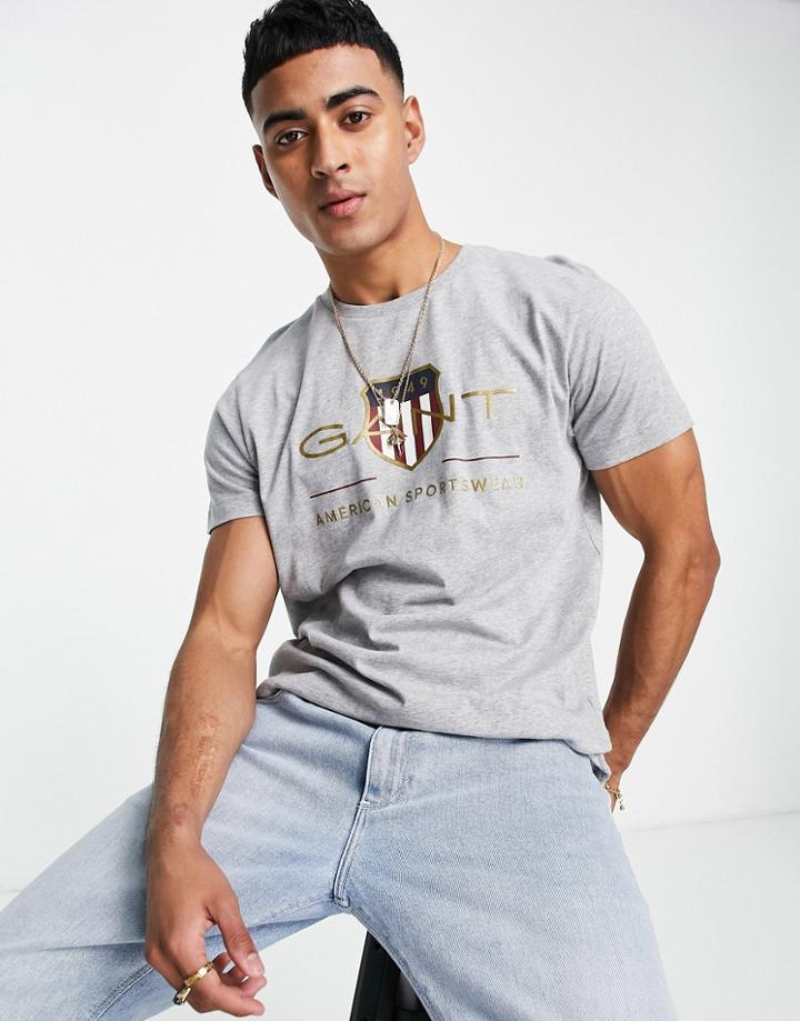 Gant T-shirt With Large Shield Logo In Gray