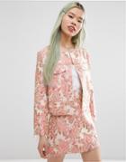 Asos Jacquard Crop Blazer With Raw Edge Co-ord - Pink Jacquard