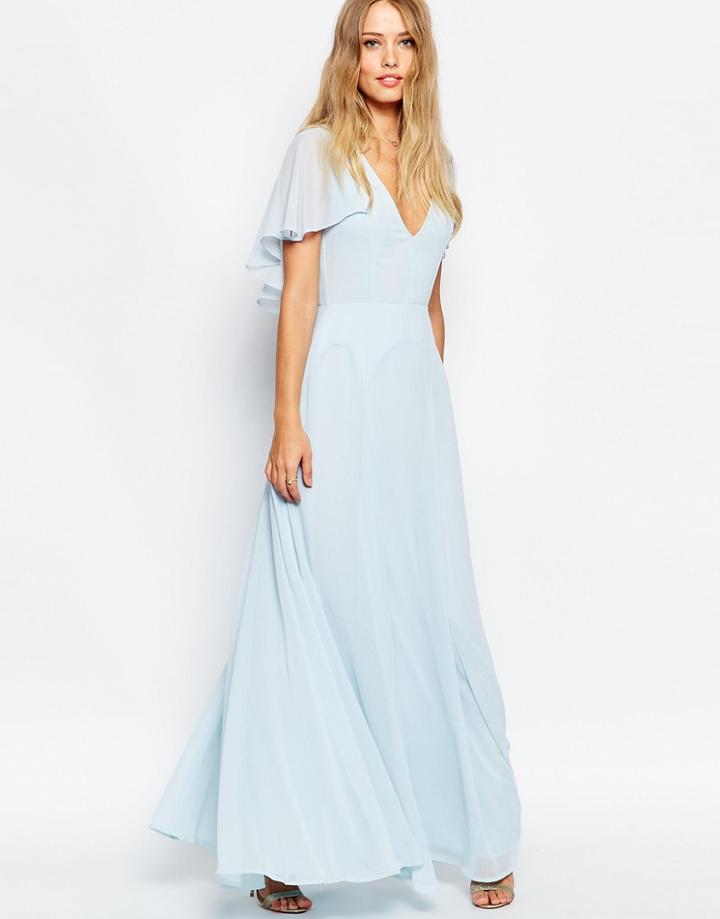 Asos Flutter Sleeve Cape Back Maxi Dress - Blue