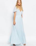 Asos Flutter Sleeve Cape Back Maxi Dress - Blue
