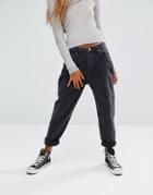 Pull & Bear Mom Jean In Washed Black - Black