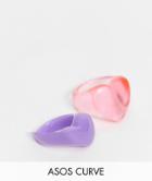 Asos Design Curve 2-pack Rings In Heart Design In Pink And Purple Plastic-multi