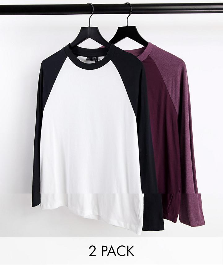 Asos Design 2 Pack Long Sleeve Raglan T-shirt-multi