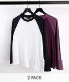 Asos Design 2 Pack Long Sleeve Raglan T-shirt-multi