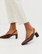 & Other Stories Croc Print Square Toe Kitten Heel Sling Back Shoes In Brown