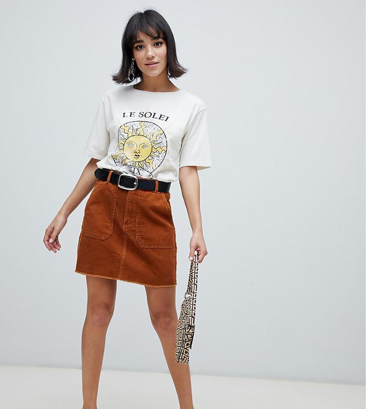 Stradivarius Cord Mini Skirt In Brown - Cream